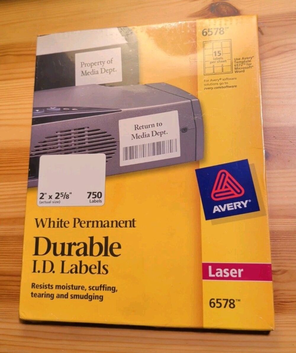 Avery 6578 Durable ID Labels 2" x 2 5/8" White Laser 50 Sheets 750 Pack NEW